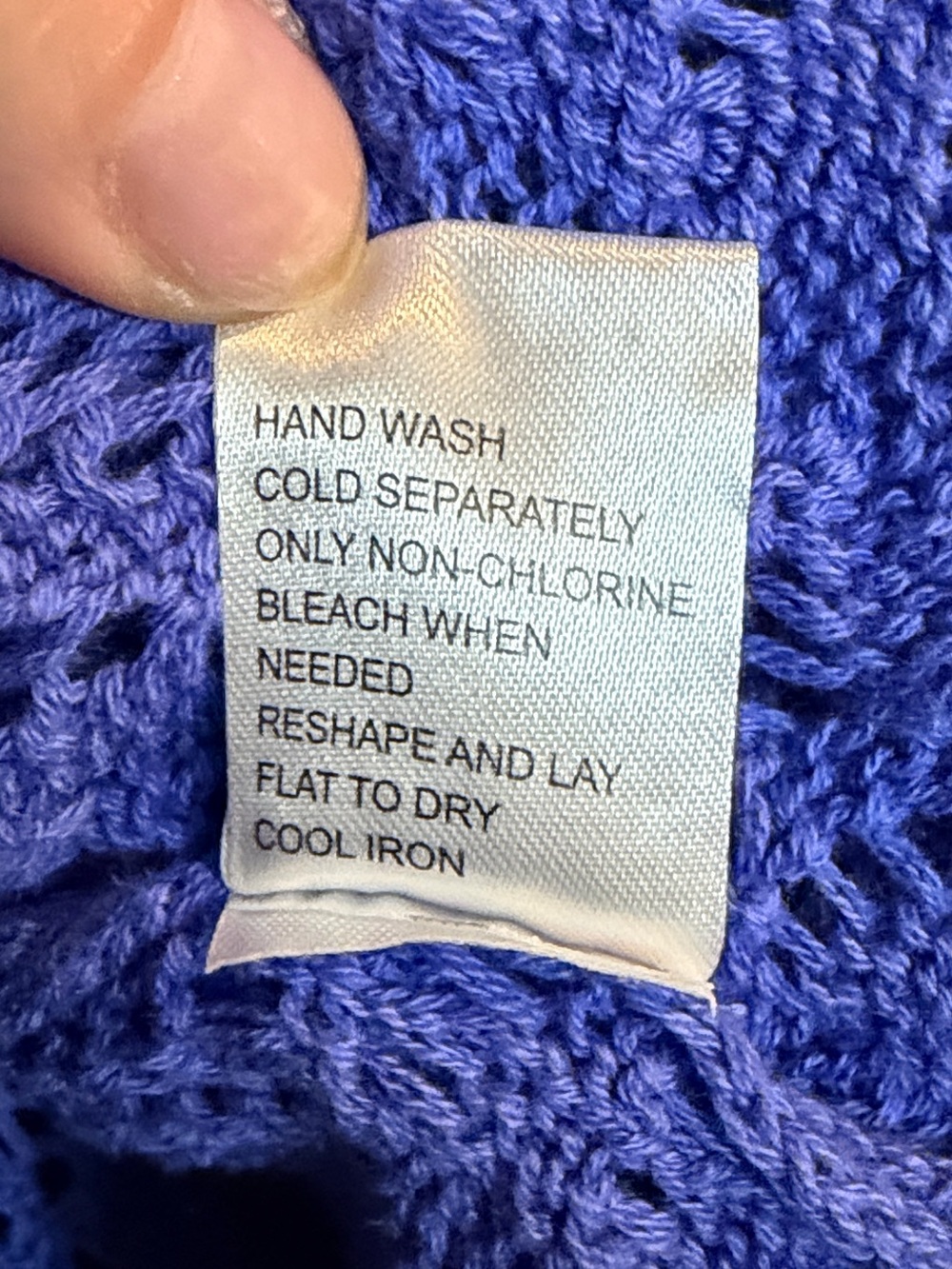 Blue/Purple 100% Cotton Crochet Knit Cardigan Sweater, Size Medium - Picture 4 of 4